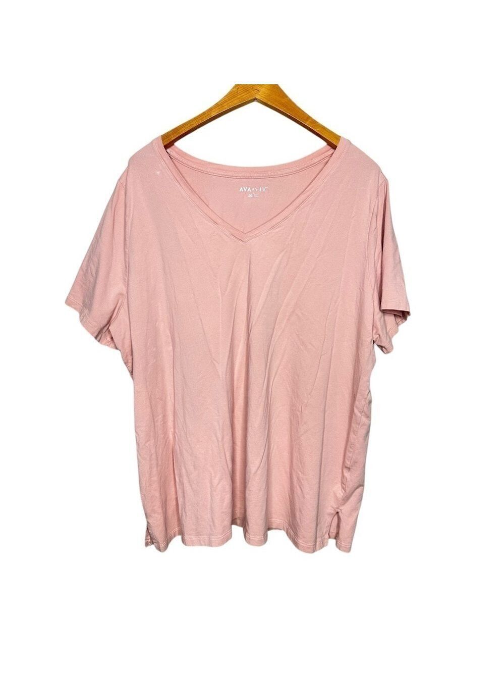 Ava & Viv Women’s Short Sleeve V-Neck T-Shirt Pink Size 3X